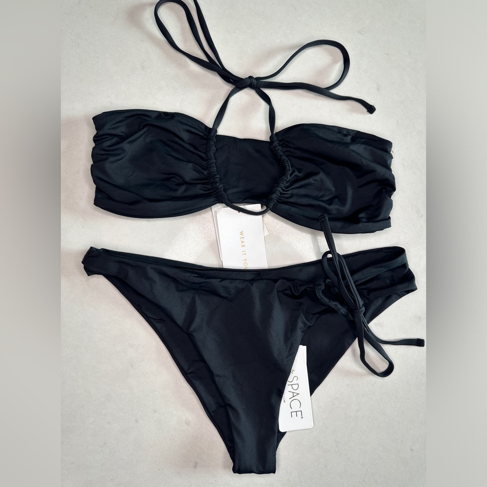L*Space Dawn Amal Black Bikini Set | Strapless Bandeau + Side-Tie Bottom | NWT M - Picture 7 of 15
